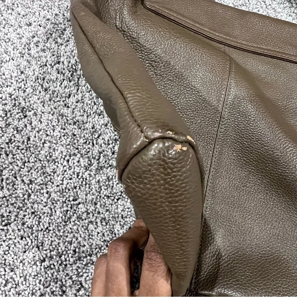 Onna Ehrlich Brown Green Genuine Leather Hobo Shoulder Bag Flap Close